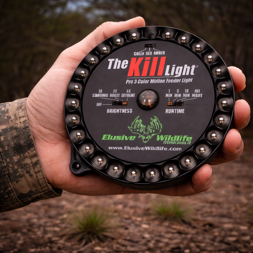 Elusive Wildlife Kill Light Pro 3 Color Feeder Light - Best Hunting Light for Deer Feeders/Hog Hunting - Motion Activated, Portable