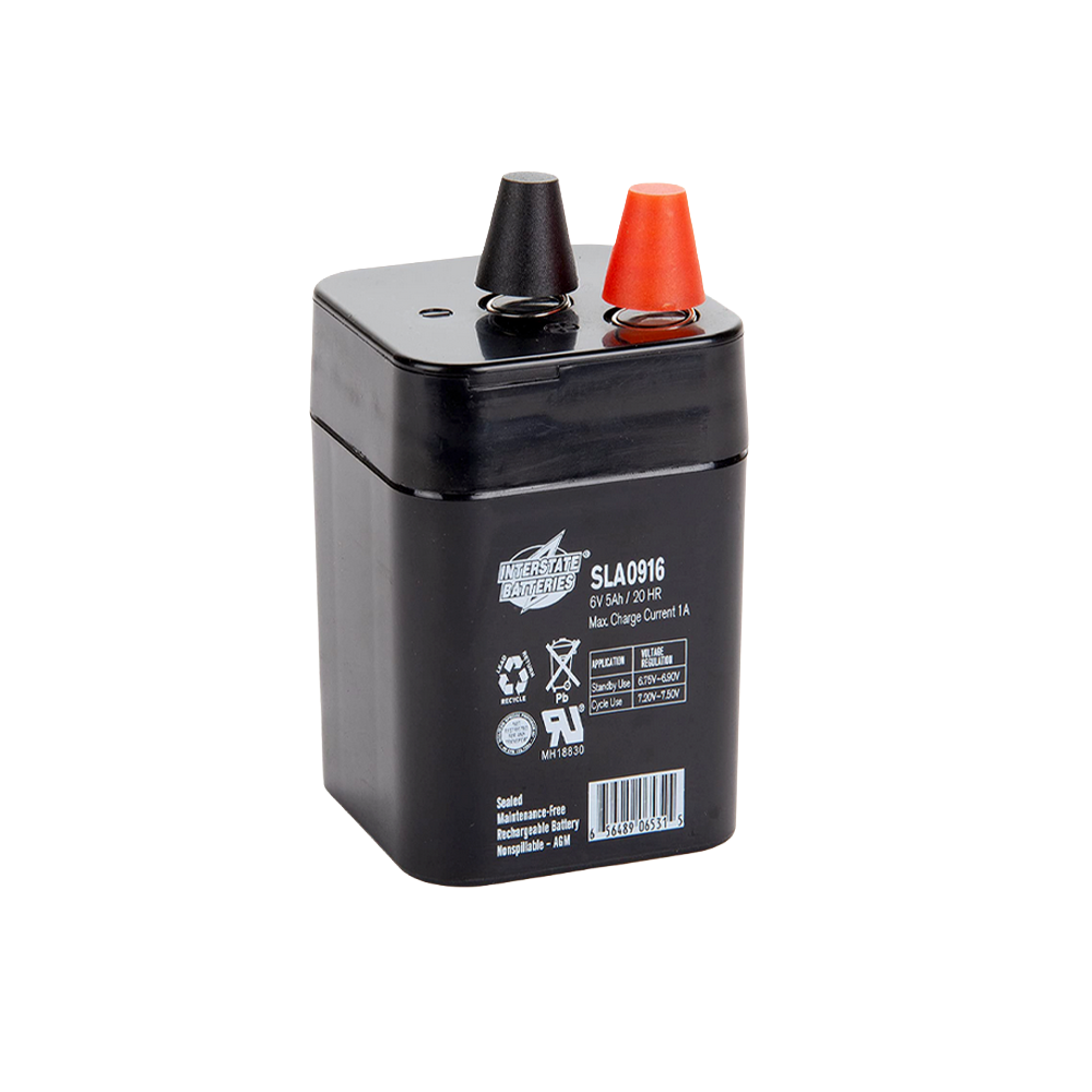 6 Volt 5 amp Rechargeable Battery, Lantern Style -Spring Top