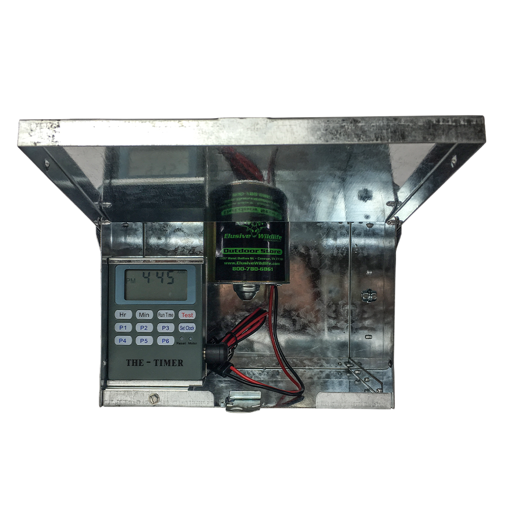 Elusive Wildlife Premium 12 Volt Feeder Control Box with The Timer and Attached Solar Panel