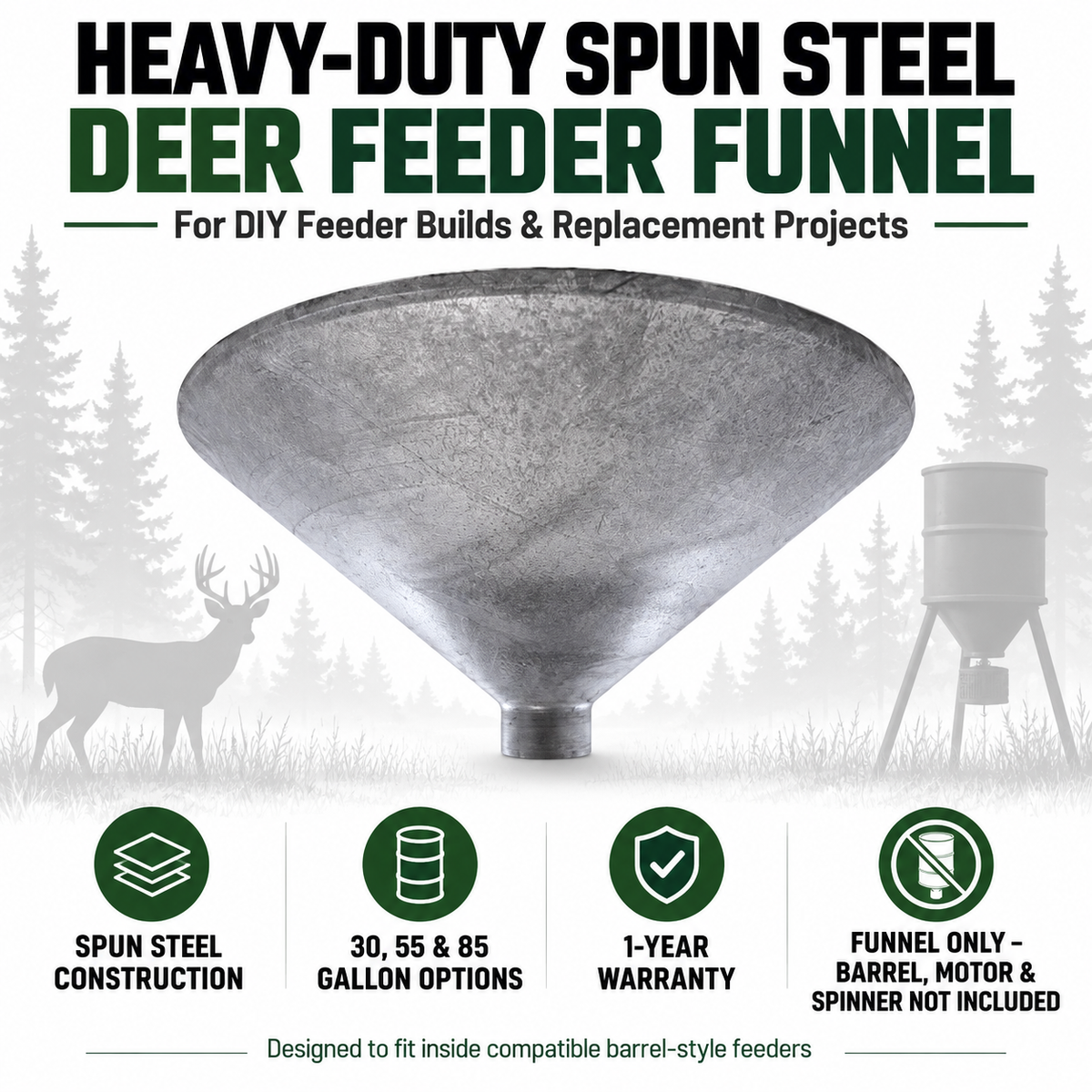 Heavy-Duty Galvanized Steel Feeder Funnels Fits 30, 55 & 85 Gallon Barrels