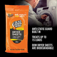 DEAD DOWN WIND -Dryer Sheets 3D Enzyme Scent Prevent-15 Count