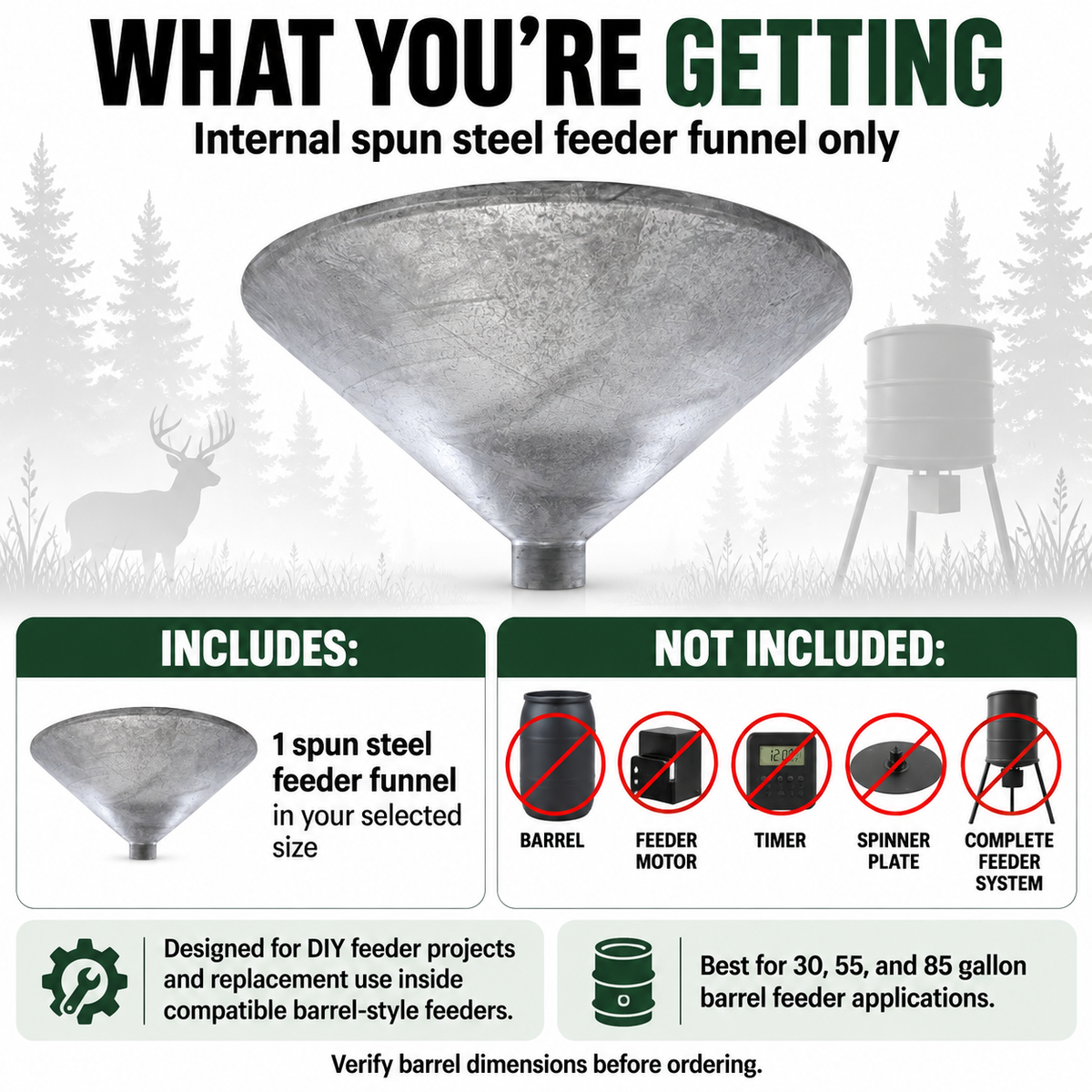 Heavy-Duty Galvanized Steel Feeder Funnels Fits 30, 55 & 85 Gallon Barrels