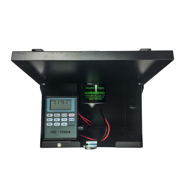 Elusive Wildlife Premium 12 Volt Feeder Control Box with The Timer and Attached Solar Panel