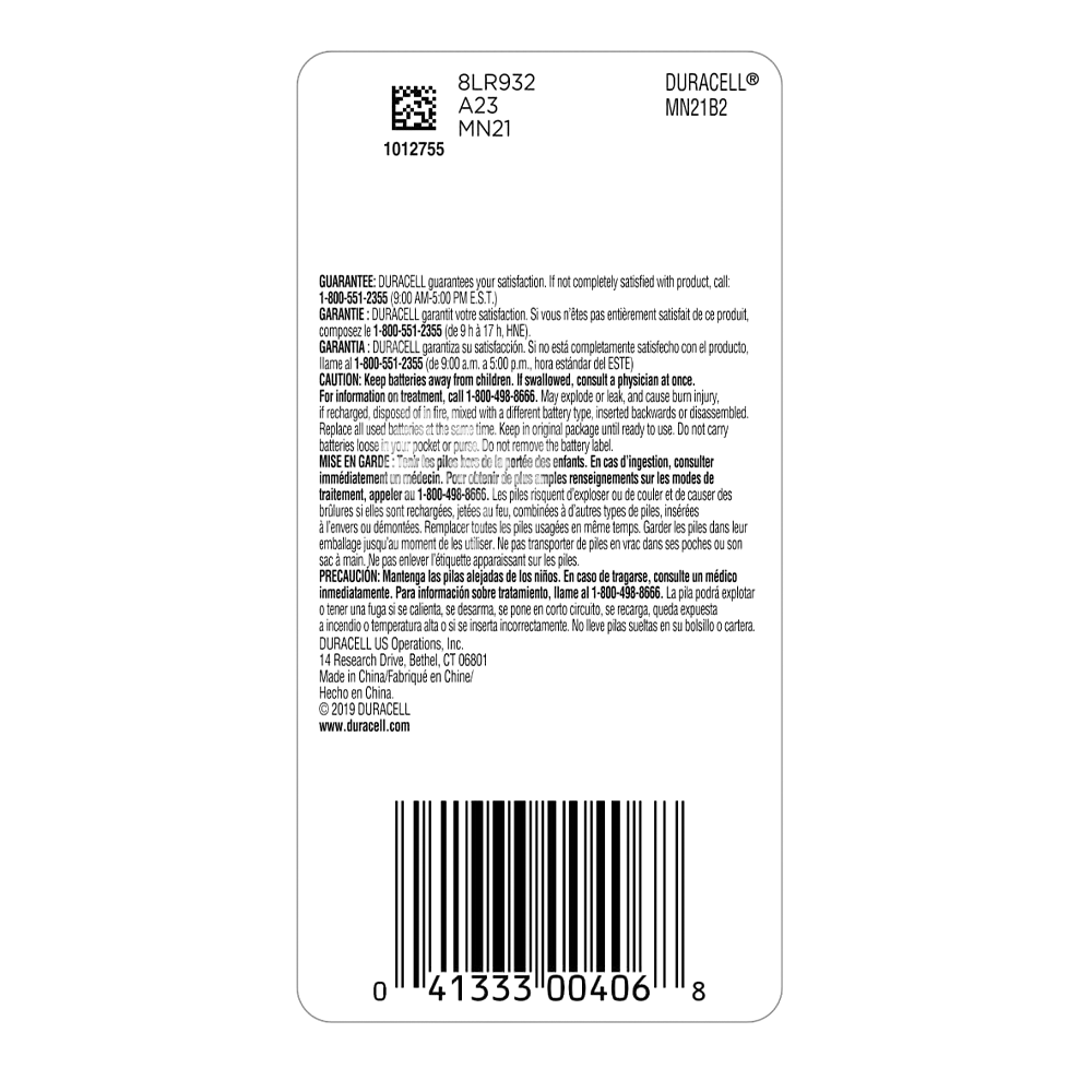 DURACELL  21-23-MN21B Battery, 2 Pack